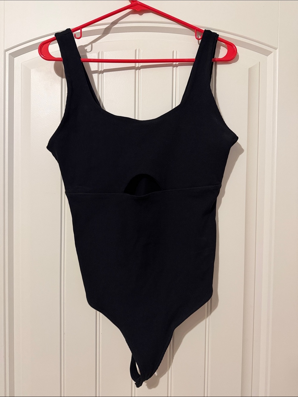 Abercrombie & Fitch Black Ribbed Tank One-Piece with Front Keyhole